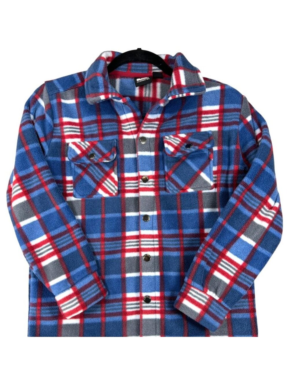 Quiksilver Plaid Fleece Snap Shirt Jacket Youth Kids Blue Red S 7/8 Pockets VGC